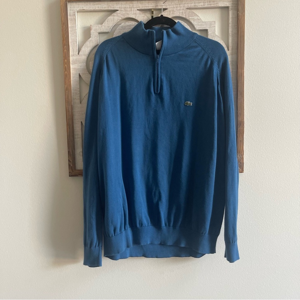 Lacoste Mens Blue Pima Cotton Quarter Zip Pullover Sweater Size 7 XXL AH2987‎